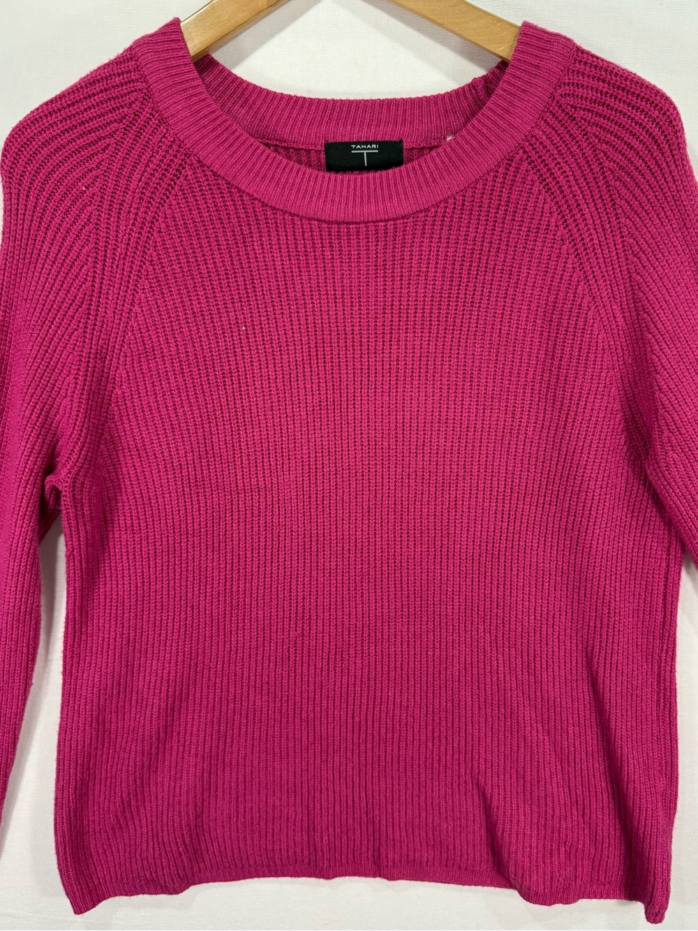 Tahari Vibrant Fuchsia Ribbed Crewneck Sweater